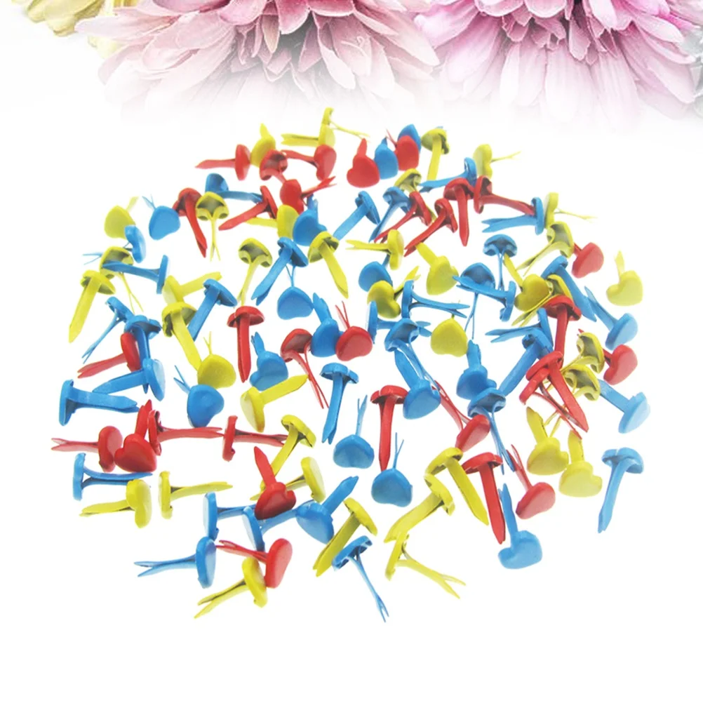 

100pcs Heart Shaped Metal Brads Colorful Paper Fasteners 9mm Diameter Scrapbooking Cardmaking DIY Crafts Fixation Decorative