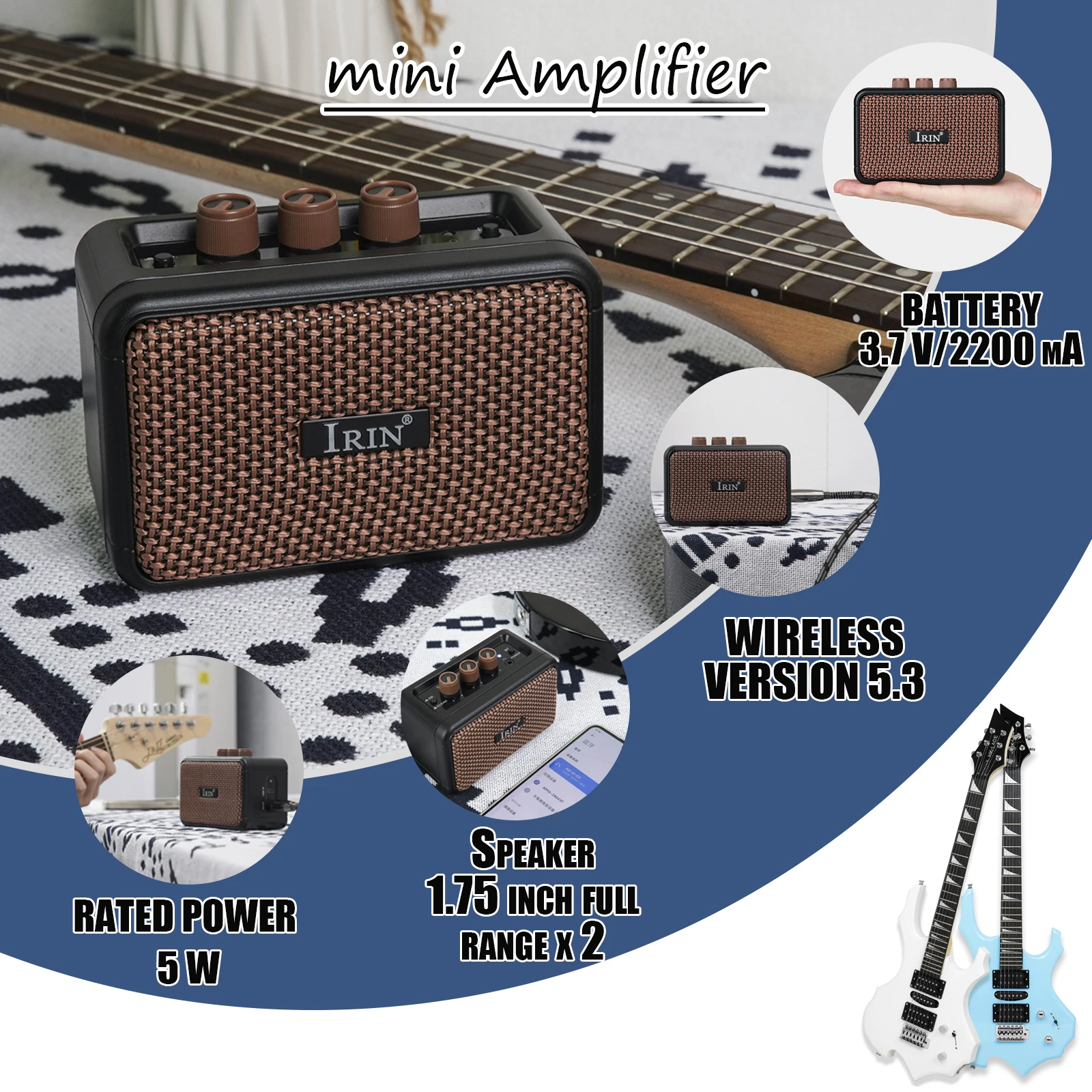 

IRIN Amplifier Bluetooth Audio AG-01 Portable Speaker Electric Guitar Mini Amplifier 5W Output Electric Guitar Accessories&Parts