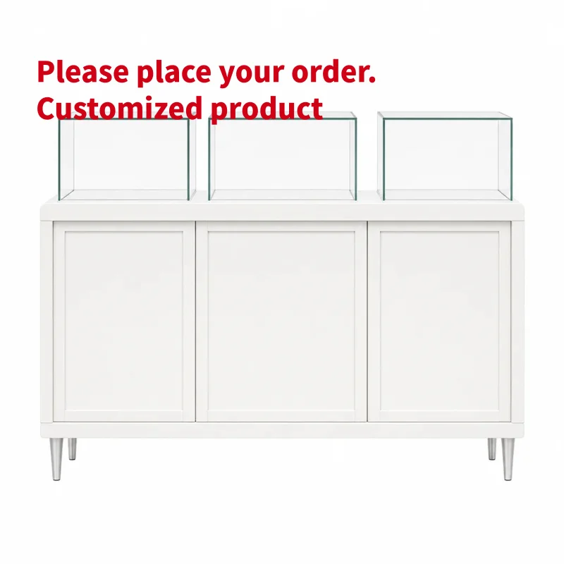 custom.Minimalist White Rounded Corner Jewelry Watch Display Cases High End Custom Glass Showcases Metal Frame Retail Store