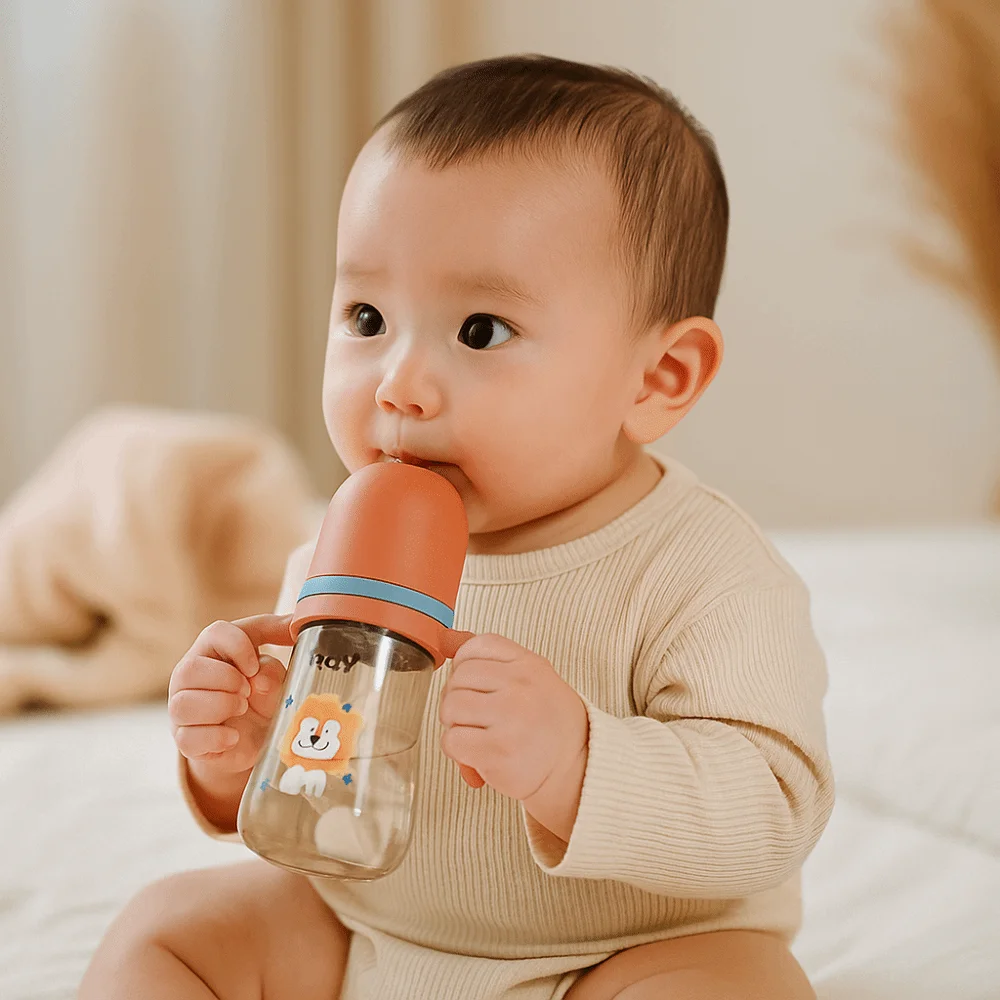 

Portable Drop Resistant Newborn Bottle Cartoon Easy Grip Baby Drinking Cup 240ML Wide Neck Toddler Milk Cup Travel