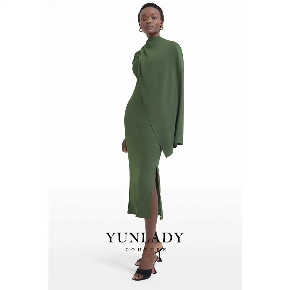 YUNLAN Dress Luxury Birthday Midi One Shoulder Sleeve Boat Neck Party Dress 2024 Arabian Wedding Special Occasion Evening Dress