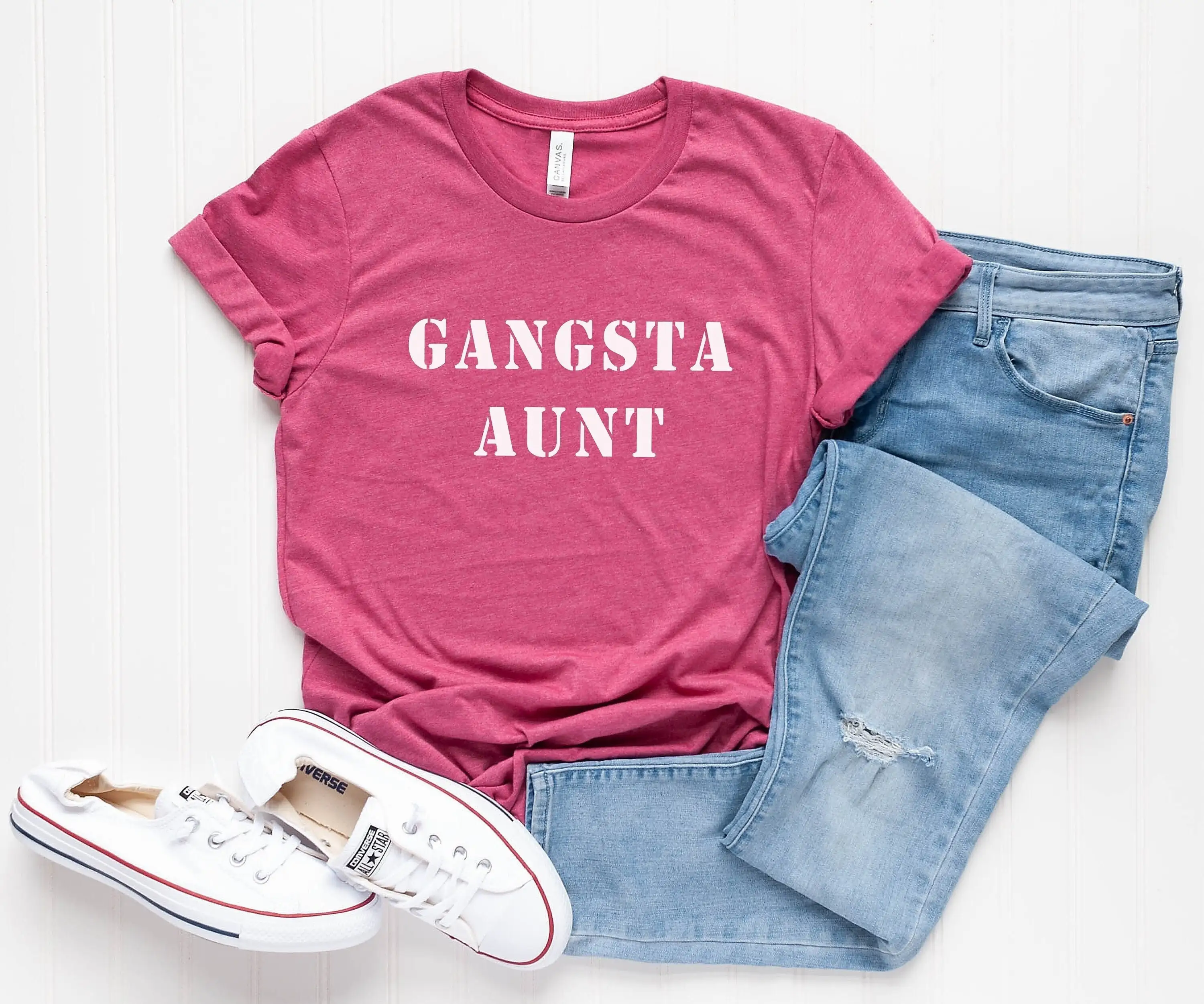 Gangsta Aunt Squad Shirt Funny T For Womens With Saying Graphic Tees Women Auntie Gift Her