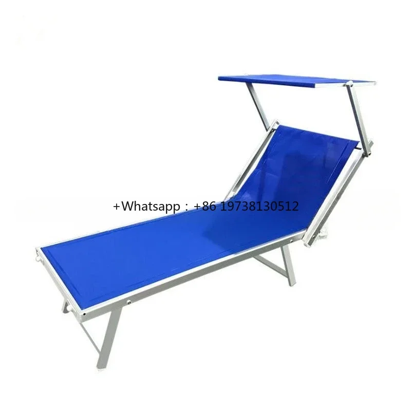 Outdoor Single Aluminum Tube Chair Sun Lounger Beach  Awning Adjustable Back Rest  Sunshade Canopy Garden Folding Bed