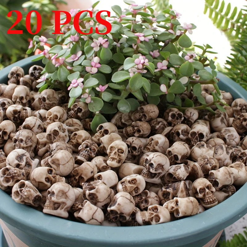 20 Pcs Tiny Skulls Halloween Garden Decoration Skeleton Head Flowerpot Decor Realistic Skull Crafts Bonsai Courtyard Ornam