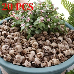 20 Pcs Tiny Skulls Halloween Garden Decoration Skeleton Head Flowerpot Decor Realistic Skull Crafts Bonsai Courtyard Ornam