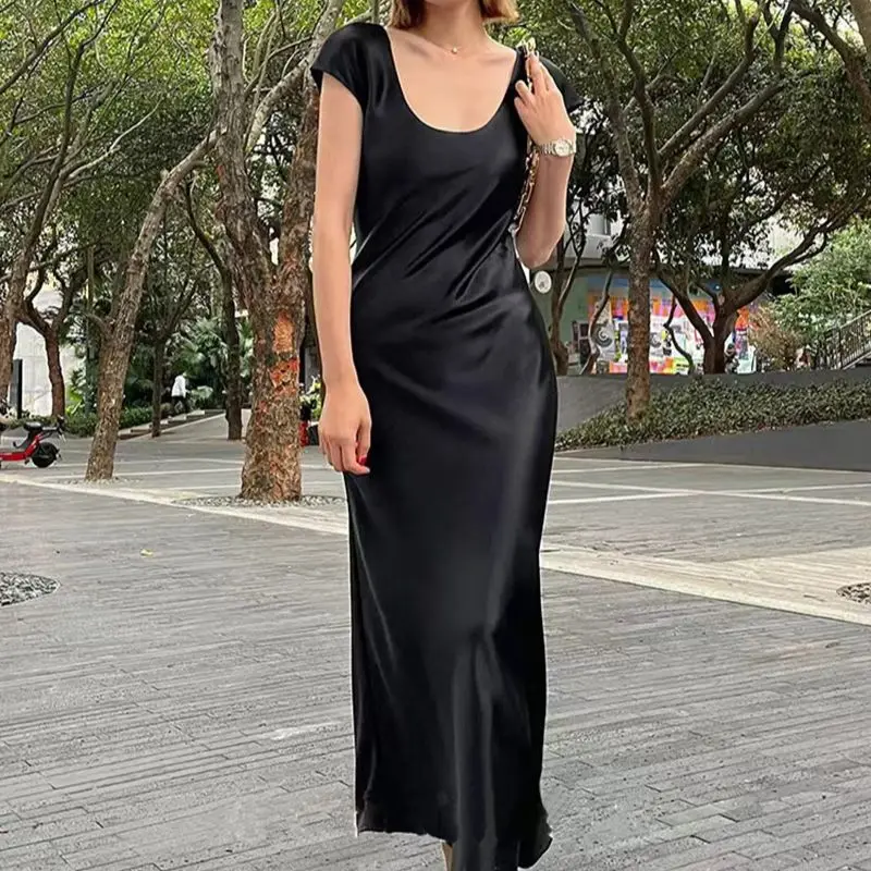 Summer Robe long Maxi Dress Fashion Elegant Women's Acetate Satin Dresses Sexy Sleeveless Party Dress