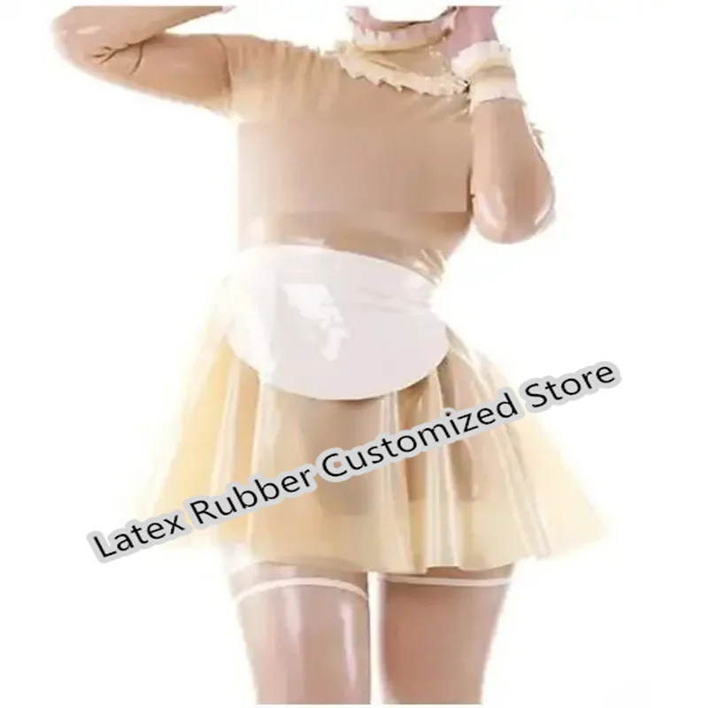 

Sexy Transparent Latex Maid Dress Apron Neck Collar Lace with Back Zipper