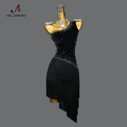 New Black Latin Dance Professional Fringe Dress Sexy Bodycon Skirt for Women Girl Ballroom Clothes Wear Cabaret Samba Customized