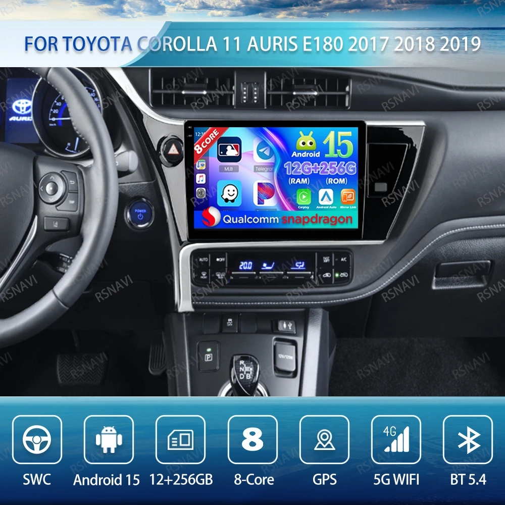 

Автомобильное радио Android 15 для Toyota Corolla 11 Auris E180 2017 2018 2019 DSP GPS 4G LTE Мультимедийная навигация Стерео DVD QLED BT