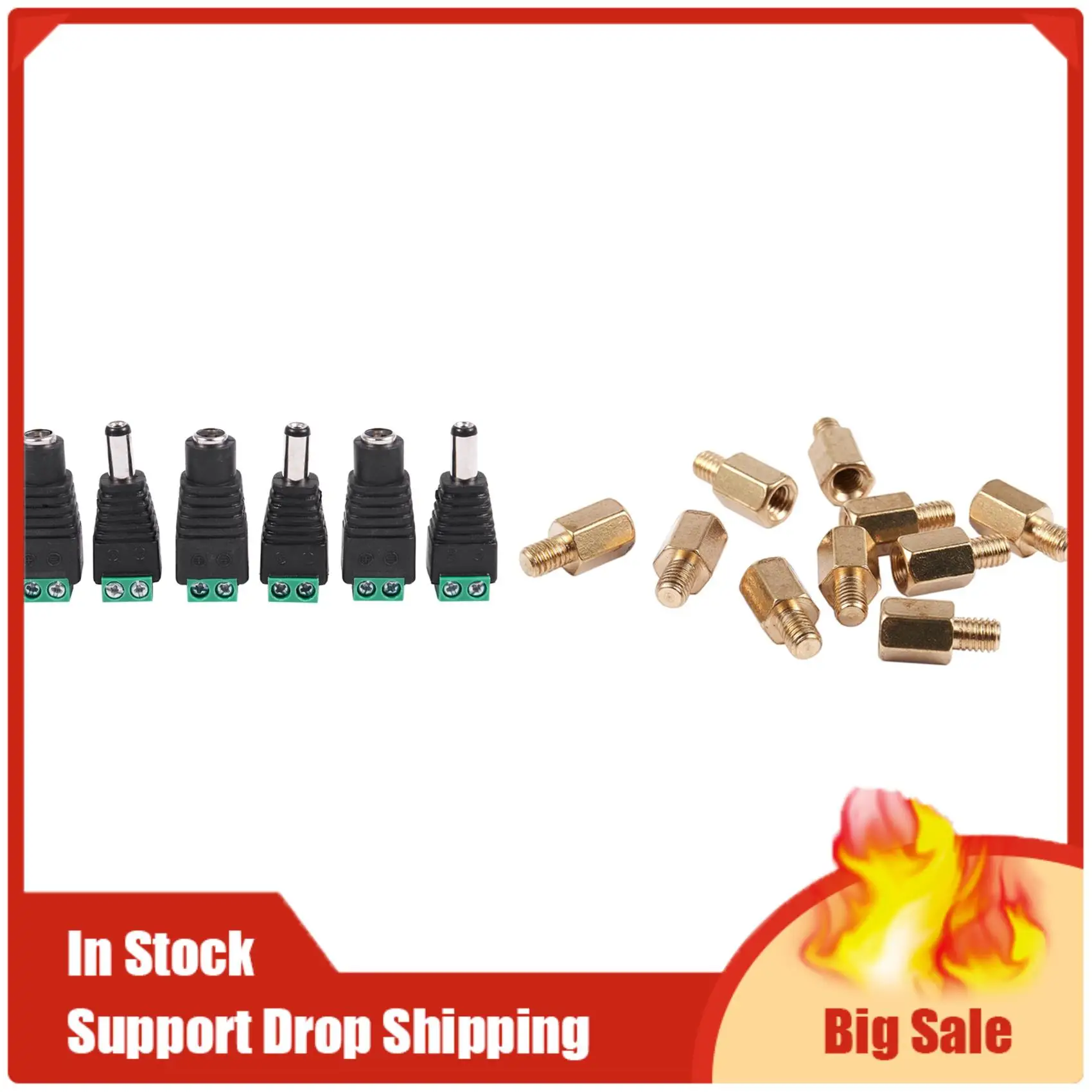 Top Deals 6 Pcs 5.5X2.1Mm Female + Male CCTV DC Power Connector With 10 Pcs PC PCB Motherboard Brass Standoff Hexagonal Spacer