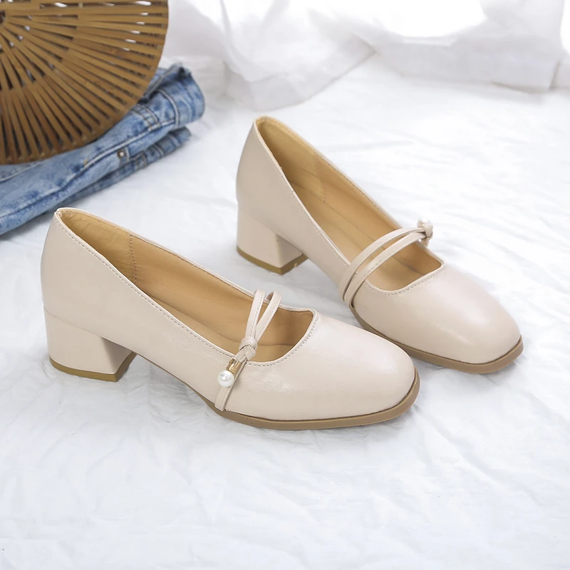Zapatos Mary Jane para mujer, otoño 20220, nuevo estilo coreano, brisa de noche, tacón grueso de una sola correa, tacones altos, zapatos individuales de boca poco profunda