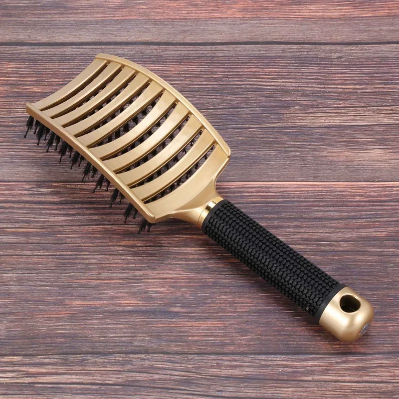 Bebar Bristleヘアブラシ女性用、湾曲したデタンリングヘアブラシ、長い、厚く、薄く、防ぎ、3個