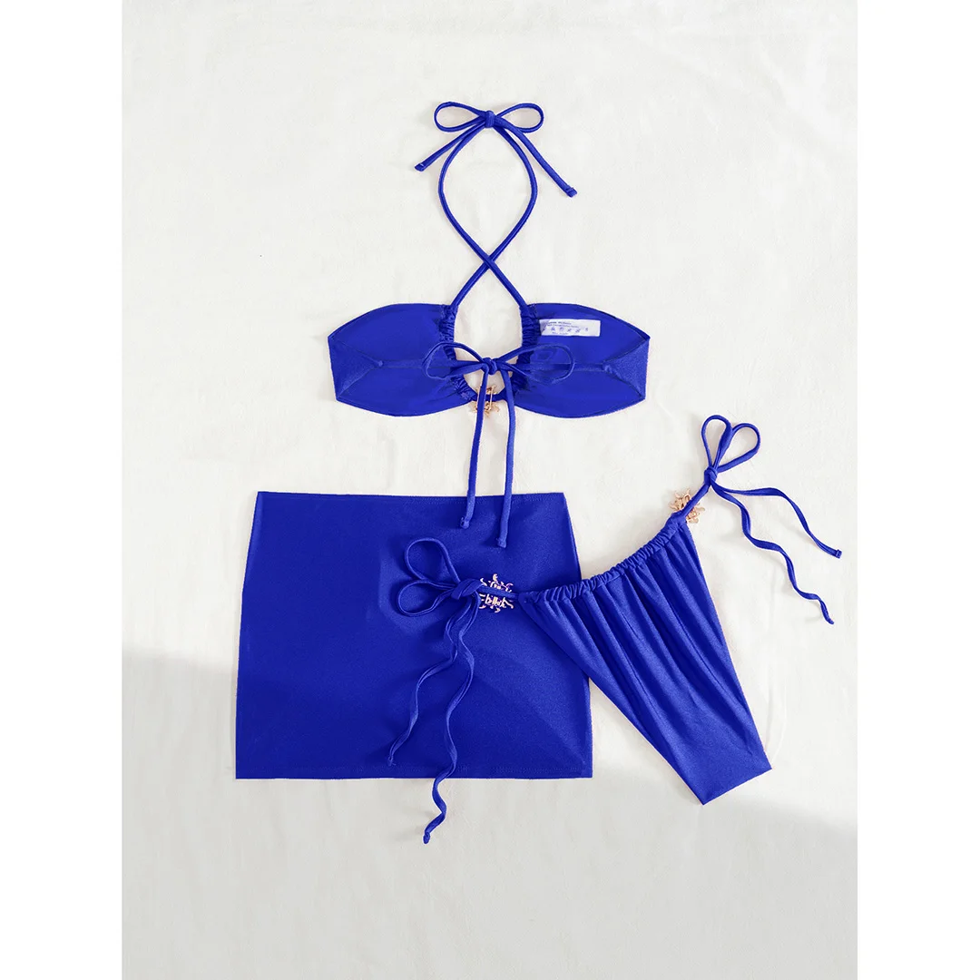 Neuer schwarzer, sexy Bikini mit Rock, Neckholder-Bikini, Damen-Badeanzug, dreiteiliges Bikini-Set, Badebekleidung, Badeanzug, Schwimmbekleidung V6398B – Detail 15