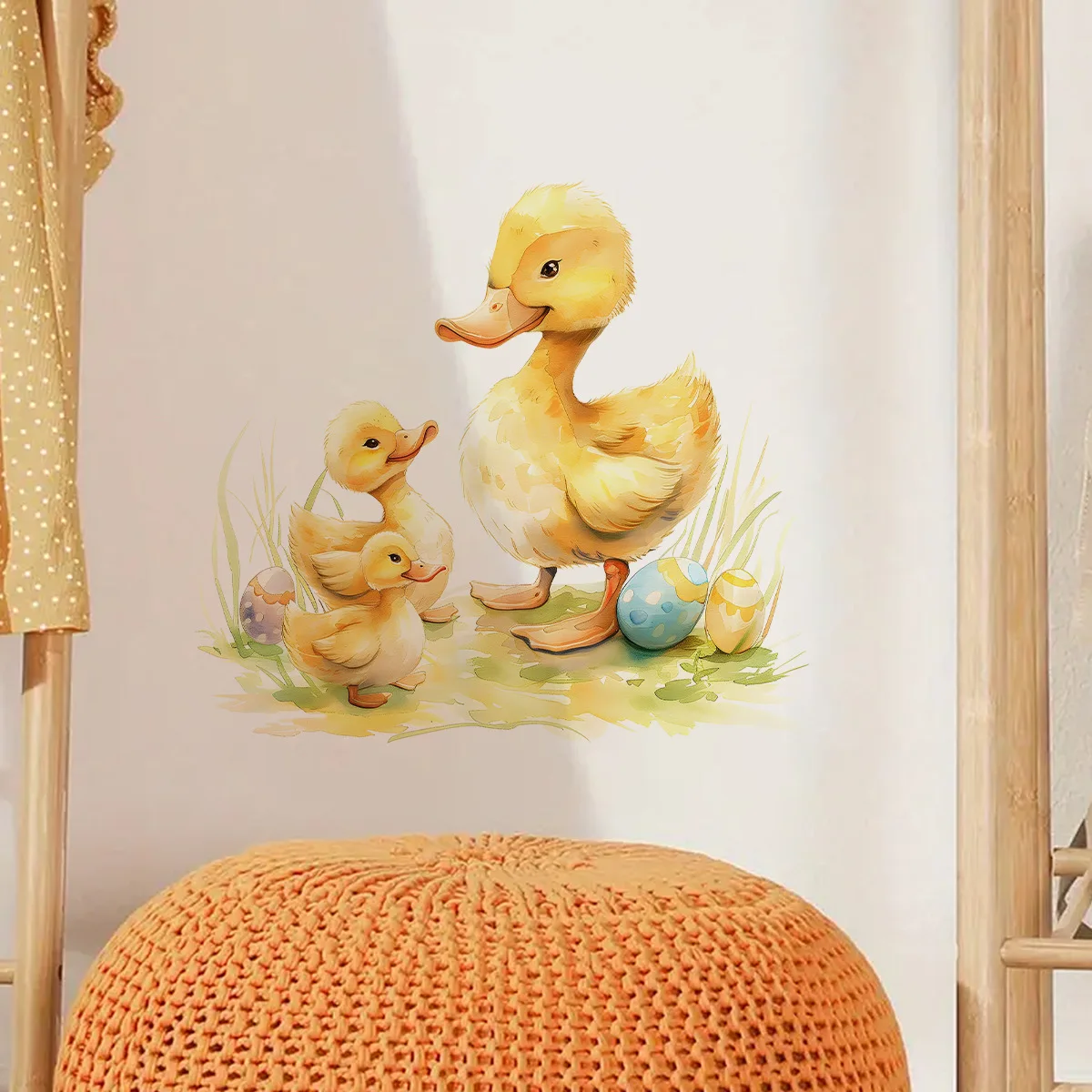 Watercolor Adorable Duck Family Wall Sticker Mother Duck and Duckling Wall Decals for Baby Bedroom Nursery Kids Room Decoration