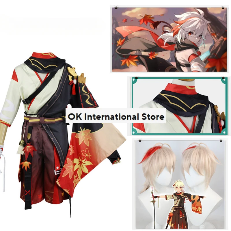 Juego de Anime Genshin Impact Kaedehara Kazuha para hombre, Cosplay, fiesta de Halloween, ropa, peluca, zapatos, disfraces de Halloween