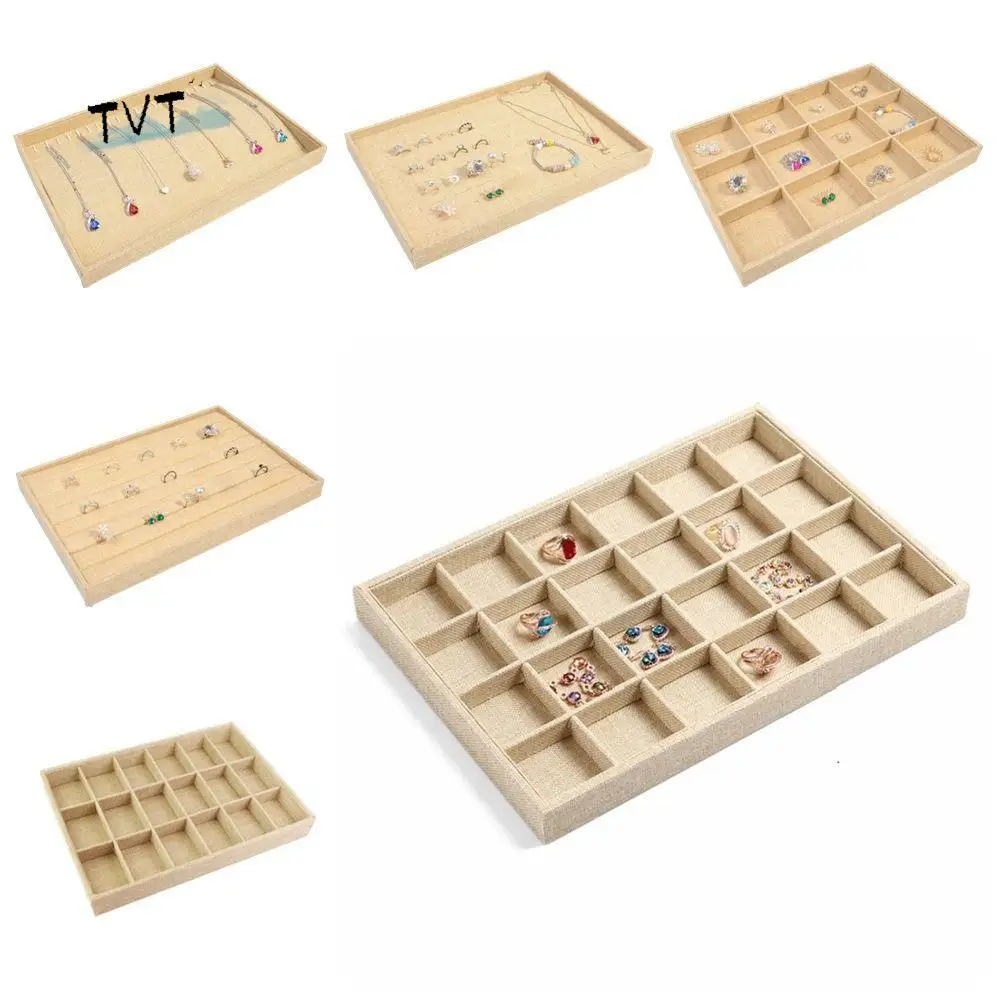 

Ретро шкатулка для драгоценностей, многофункциональный штабелируемый льняной поднос для ювелирных изделий, браслет, ожерелье, дисплей, держатель для ювелирных изделий, кольцо