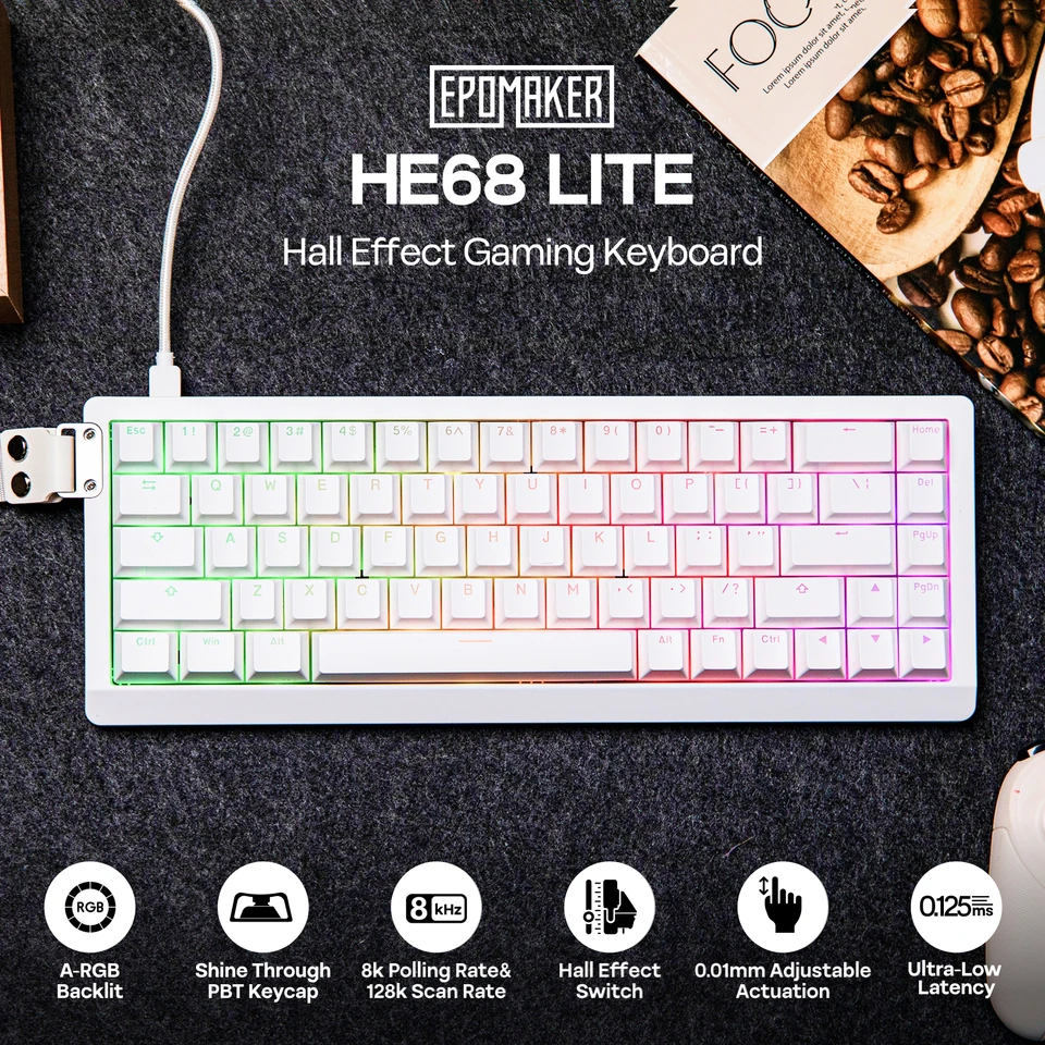 EPOMAKER HE68 Lite 65% メカニカルキーボード USB有線 RGBバックライト