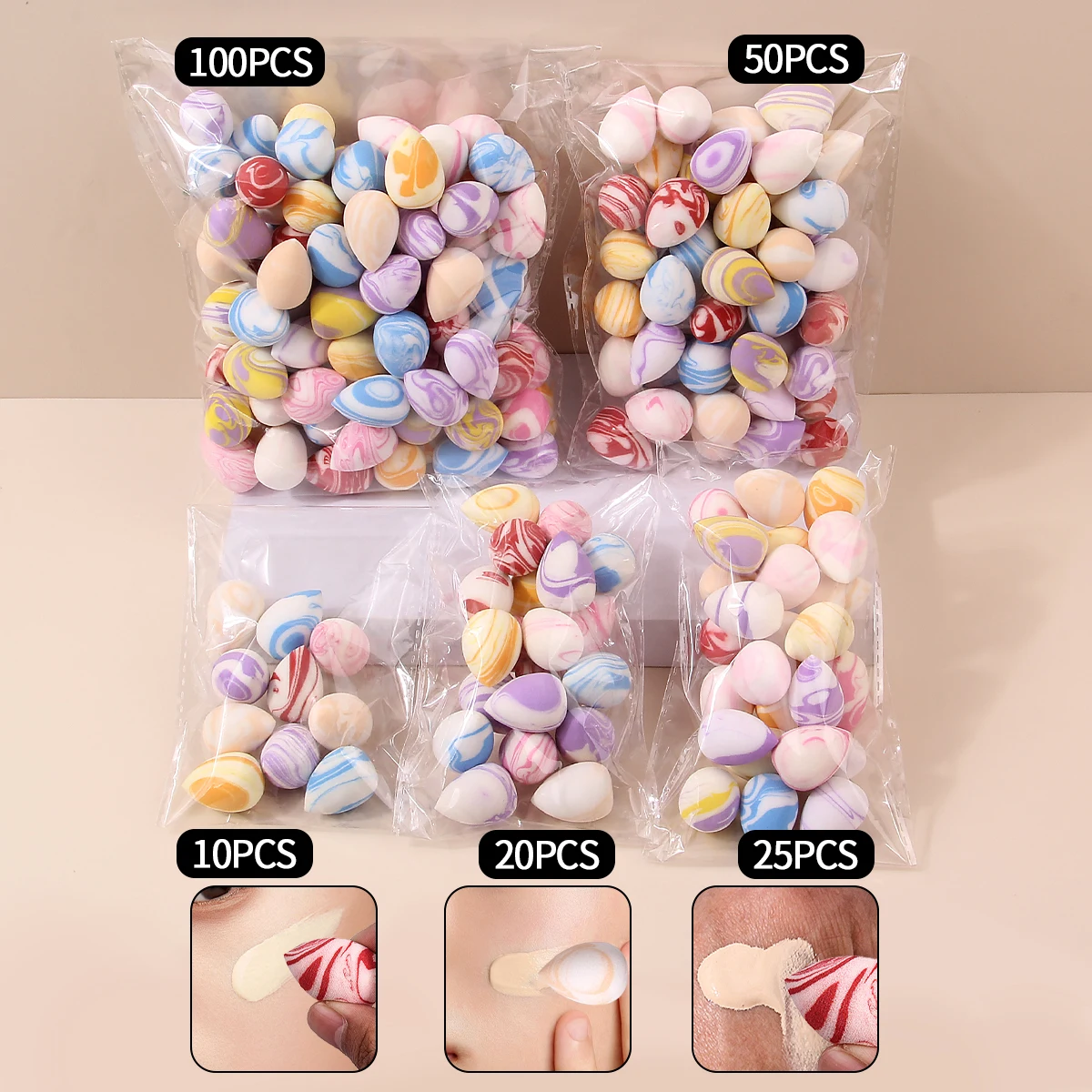 Esponjas de maquillaje de dulces, juego de mezcla de arcoíris para base y corrector, regalo de vacaciones para niñas, 10/20/25/50/100 Uds.