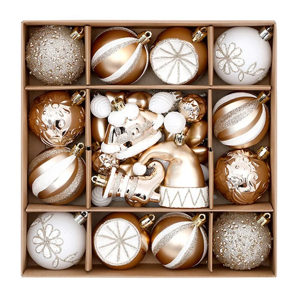 46PCS Handmade Christmas Ball Ornaments Set for Holiday Tree and Home Decoration Made with Plastic for Seasonal Use