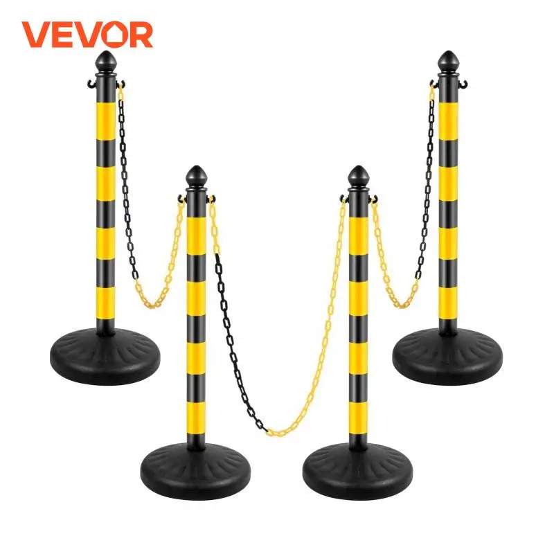 VEVOR 4 Pezzi Paletti Delimitazione in Plastica, Lunghezza 1 Metro Paletti con Catena Nera e Gialla in Plastica PE, Come Coda per Il Centro Commerciale, Salotto Privato, Grande Mercato, Mostra, Hotel