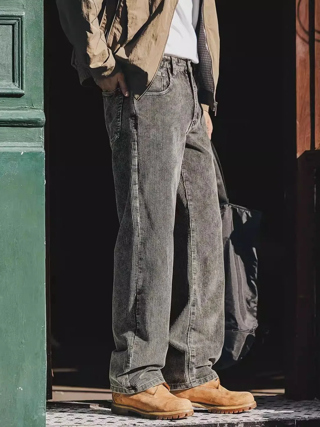 

Модные мужские свободные прямые джинсы с вертикальными полосками, большие размеры, высококачественные повседневные широкие брюки, весна-осень, новинка