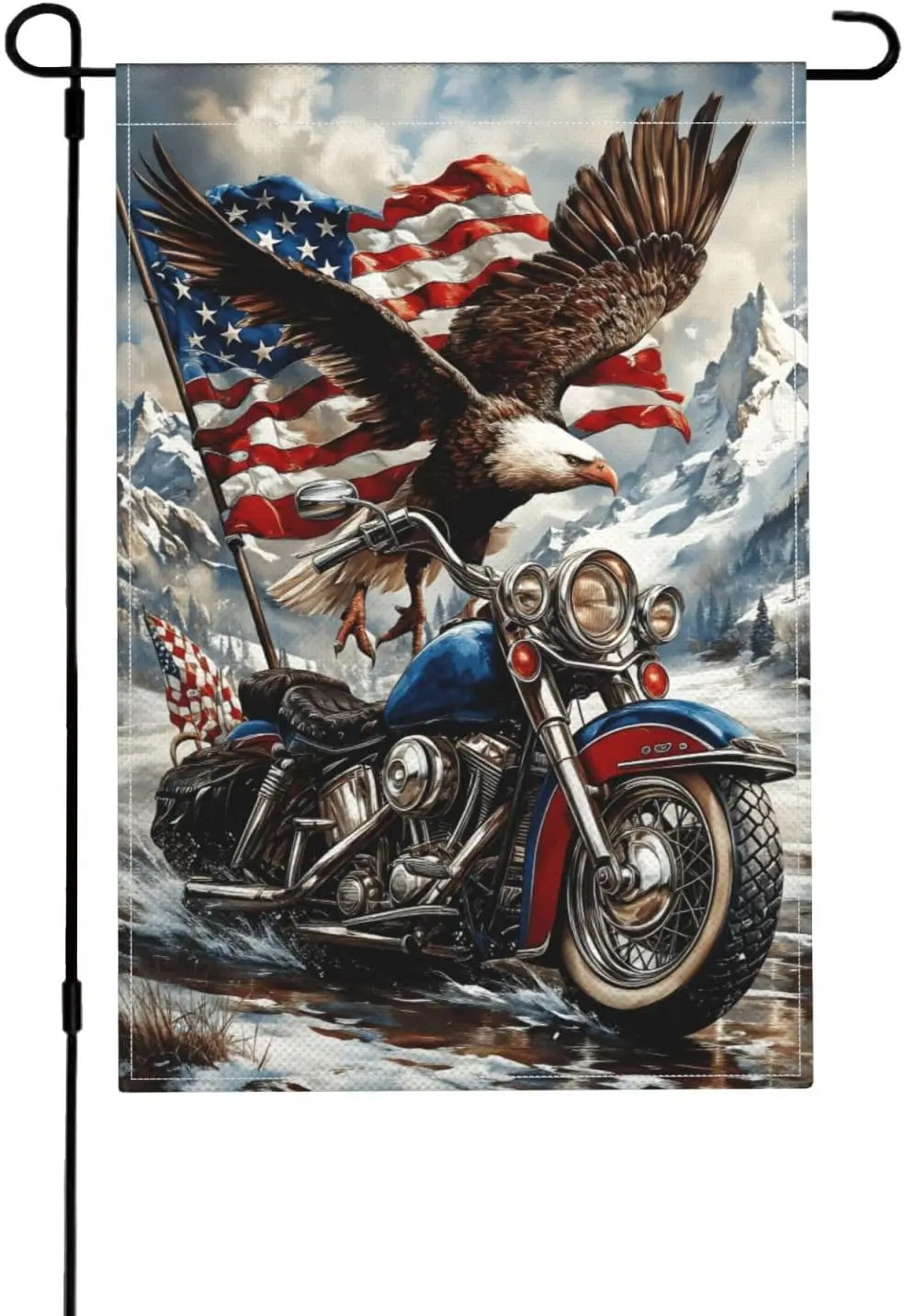 American Eagle Flag Motorcycle Biker Garden Flag 12x18 In Double Sided Outside Linen Flag For Porch Lawn Yard Hanging Decor PPZ
