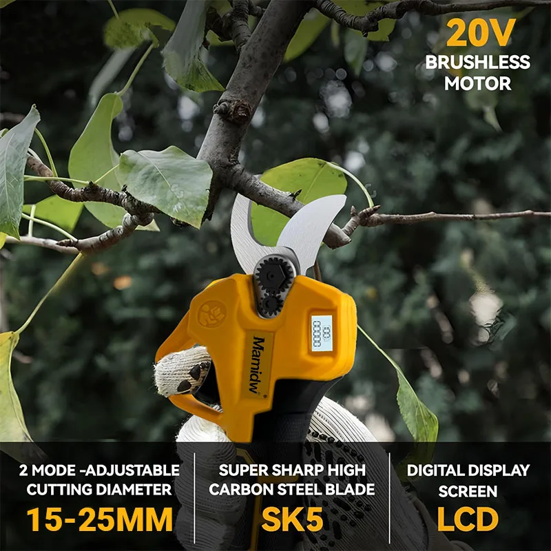 Cordless Electric Garden Pruning Shears with Display Screen, SK5 Steel Blades, Pure Copper Motor & Power Indicator, Compatible with Dewalt 20V Battery, Tool Only, Electric Pruner for Outdoor Fruit Tree High Branch Pruning, Garden & Orchard Work