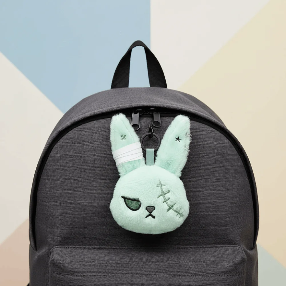 Quirky Doll Fluffy Gothic Rabbit Compact Soft Halloween Plushie Lightweight Solid Color Stitched Bunny Anime Fans