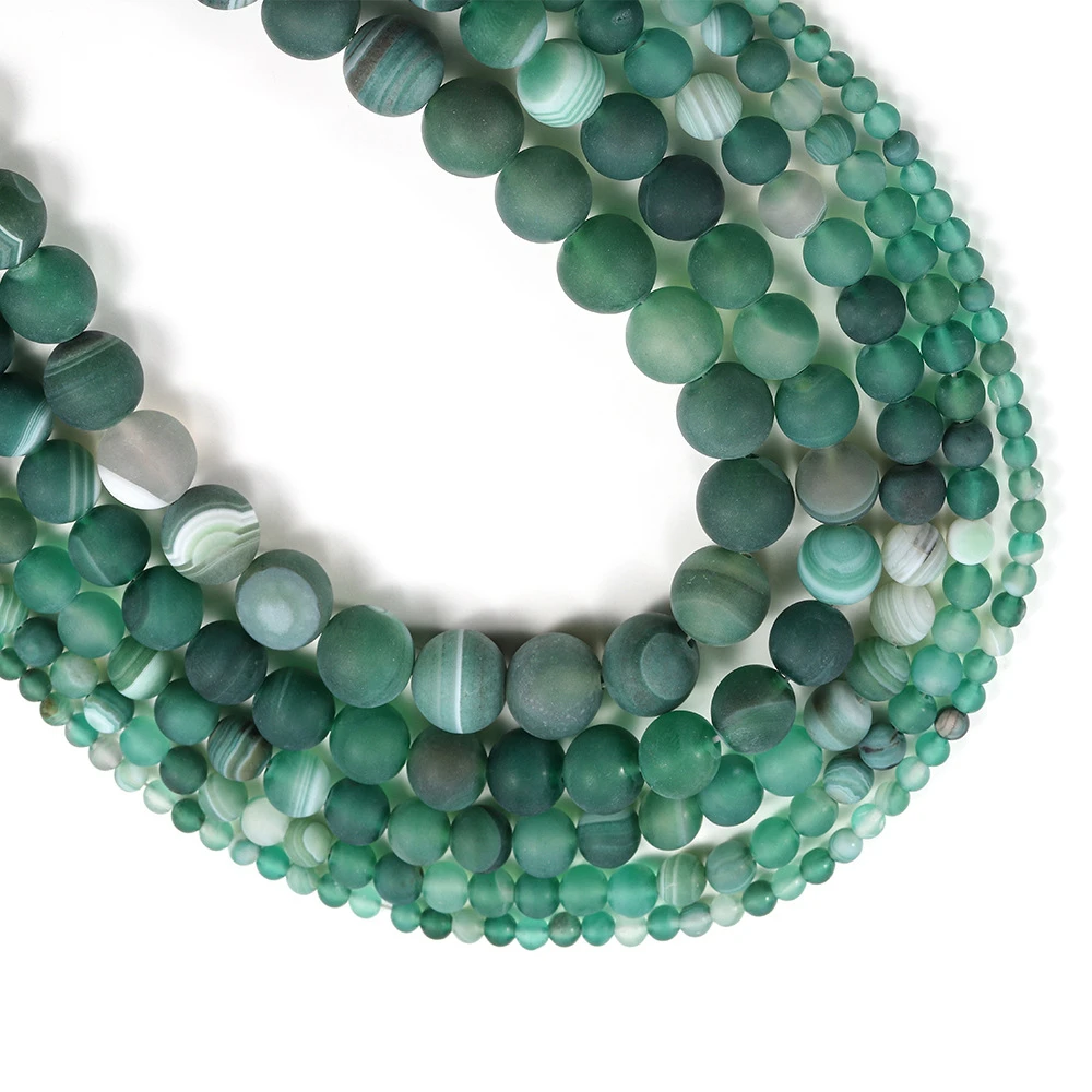 Natural Stone Green Matte Striped Agates Round Beads Diy Bracelet for Fashion Jewelry Making 15