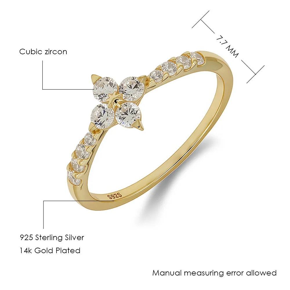 MOBUY TK أربع أوراق البرسيم 925 فضة 14k الذهب فيرميل الدائري للنساء بسيطة أنيقة خاتم رائع غرامة مجوهرات