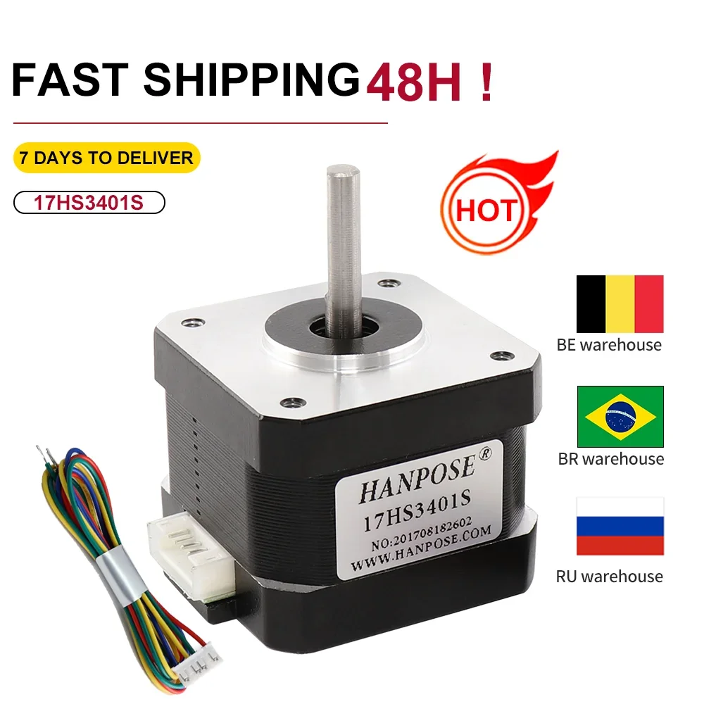 1.8 Degree 17HS3401S 4 Leads Nema 17 Stepper Motor 2 Phase 42BYGH34 1.3A Torque 28N.m For CNC Laser 3D Printer 12V