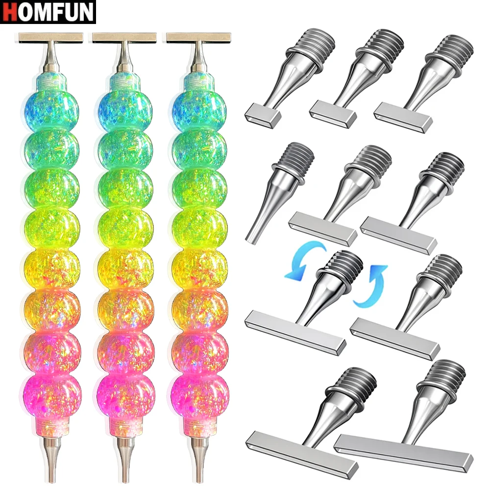 HOMFUN NEW Diamond Painting Pen，Color Embroidery Threaded Dot Drill Tool，Multifunctional Metal Screw Thread Tips Accessories