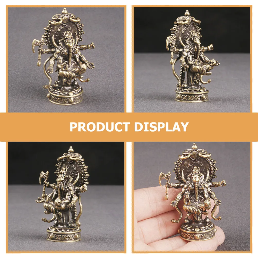 Authentic Brass Ganesha Decoration Hand Carved Elephant Head God Statue for Desktop Table Altar Blessing Space Home Office