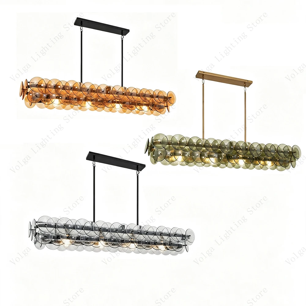You Can Choose This Rectangular Ceiling Pendant Light with Amber Green Glass Lampshade Chandelier Lighting for Dining Room Deocr