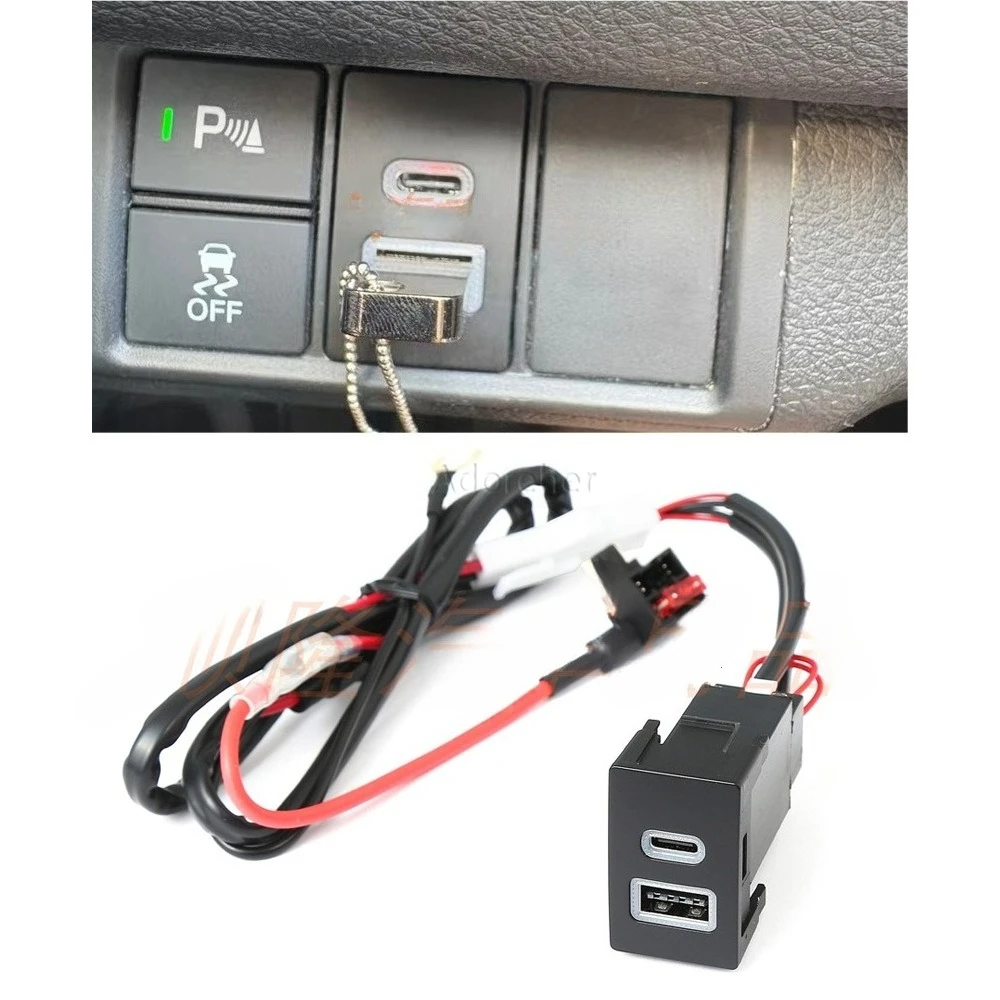 

Автомобильное зарядное устройство, 1 шт., быстрое зарядное устройство с двумя USB-портами QC3.0, интерфейсом Type-C PD, адаптер для быстрой зарядки телефона в автомобиль, кнопка для Honda CRV Civic URV