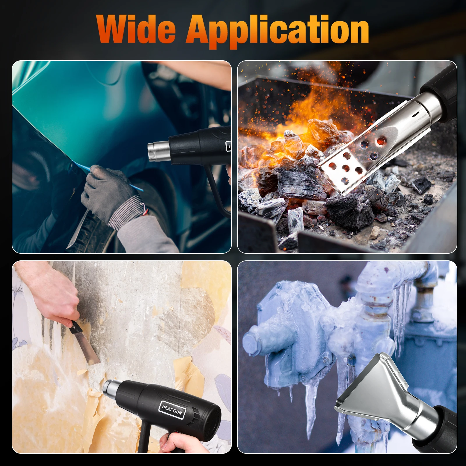 

1500W Heat Gun Hot Air Heater Tool Electric Industrial Blower 6 Nozzles Premium ABS Metal Body Grille Outlet Corded for Shrink