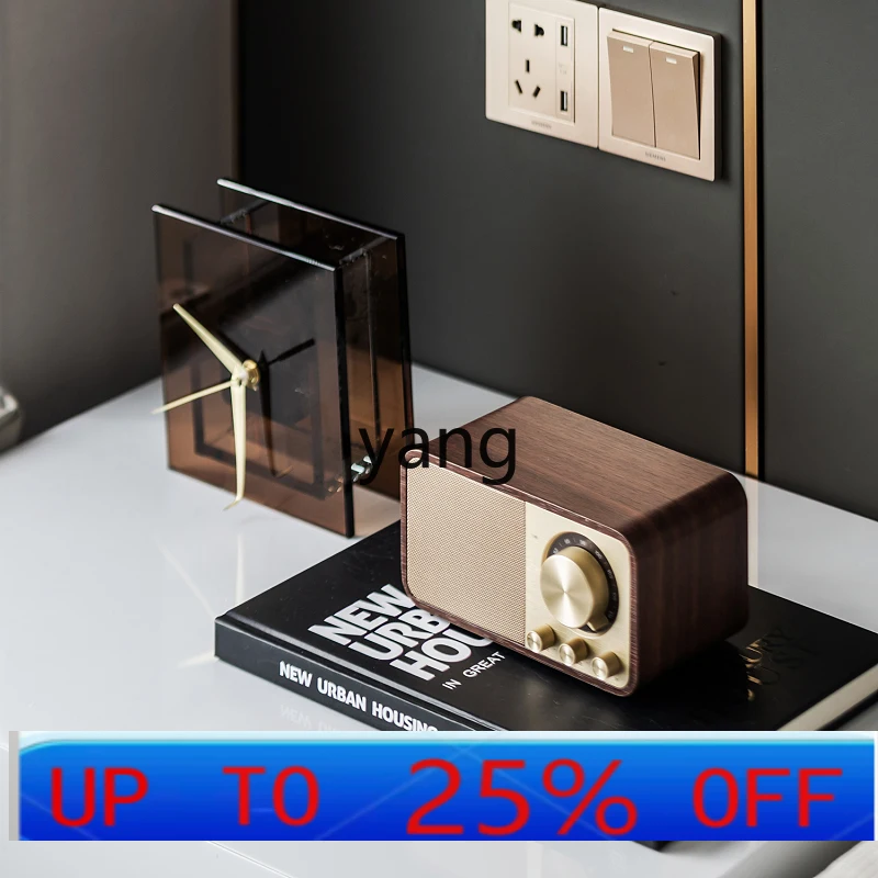 

LTT light luxury brown glass clock ornament bedroom bedside table clock speaker