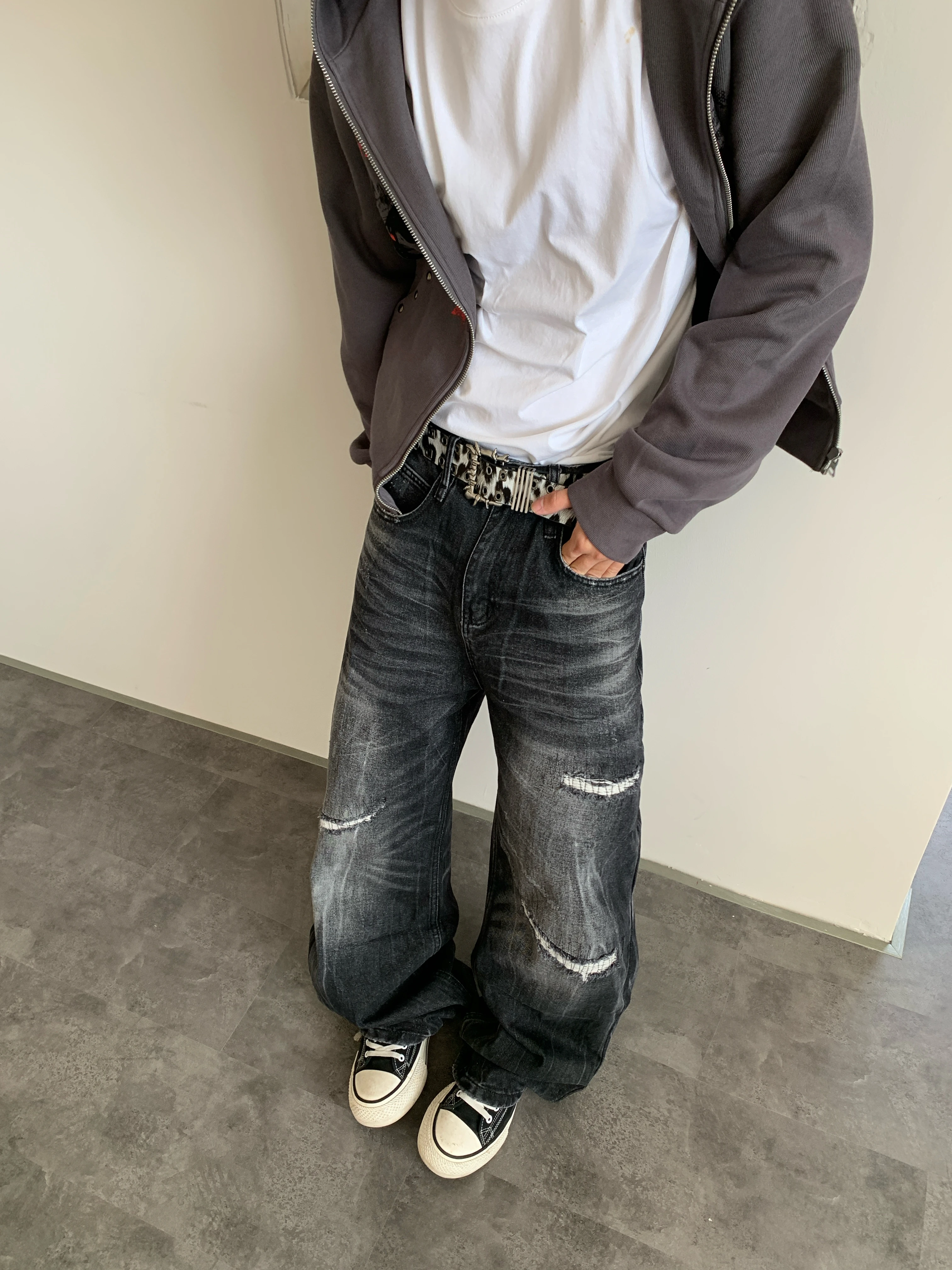 Calça Jeans Aoc American Retro Lavada com Perna Reta para Homens e Mulheres, Calça Larga Solta, Jovem e Moderna, em Mistura d...