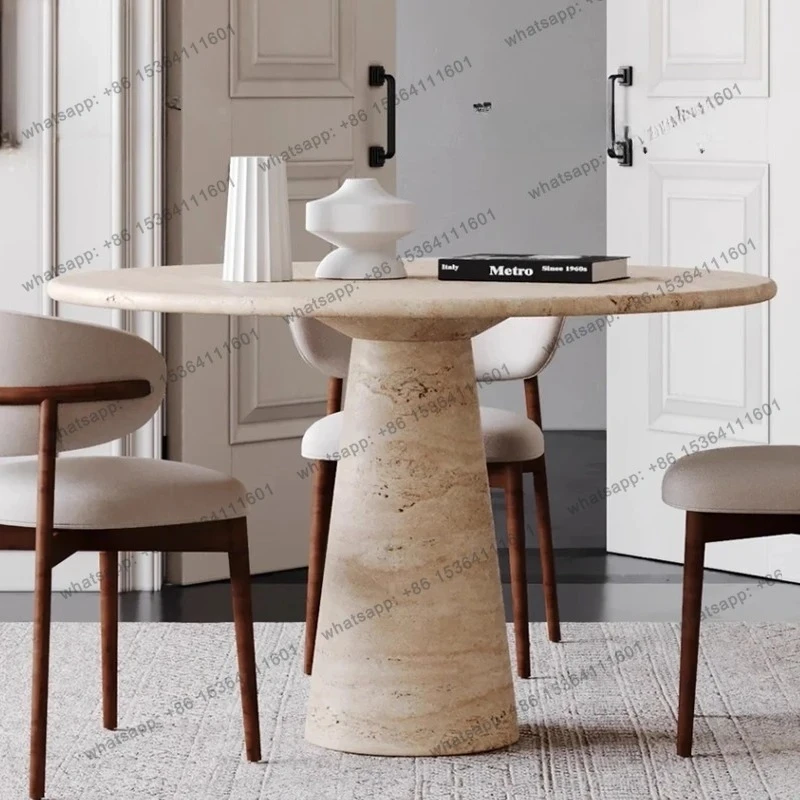 Nordic light luxury natural travertine dining table marble round dining table simple small apartment home high sense
