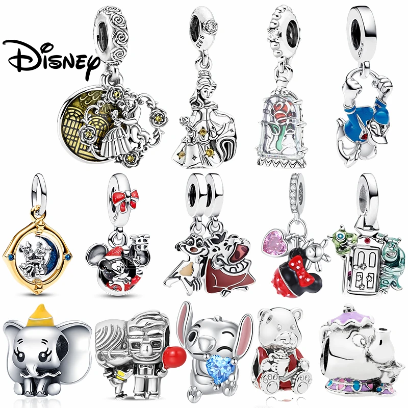 Ciondoli in Argento 925 Disney Mickey Dumbo La Bella e la Bestia, Adatti per Collane e Bracciali, Regali per Feste Femminili Fai-da-Te