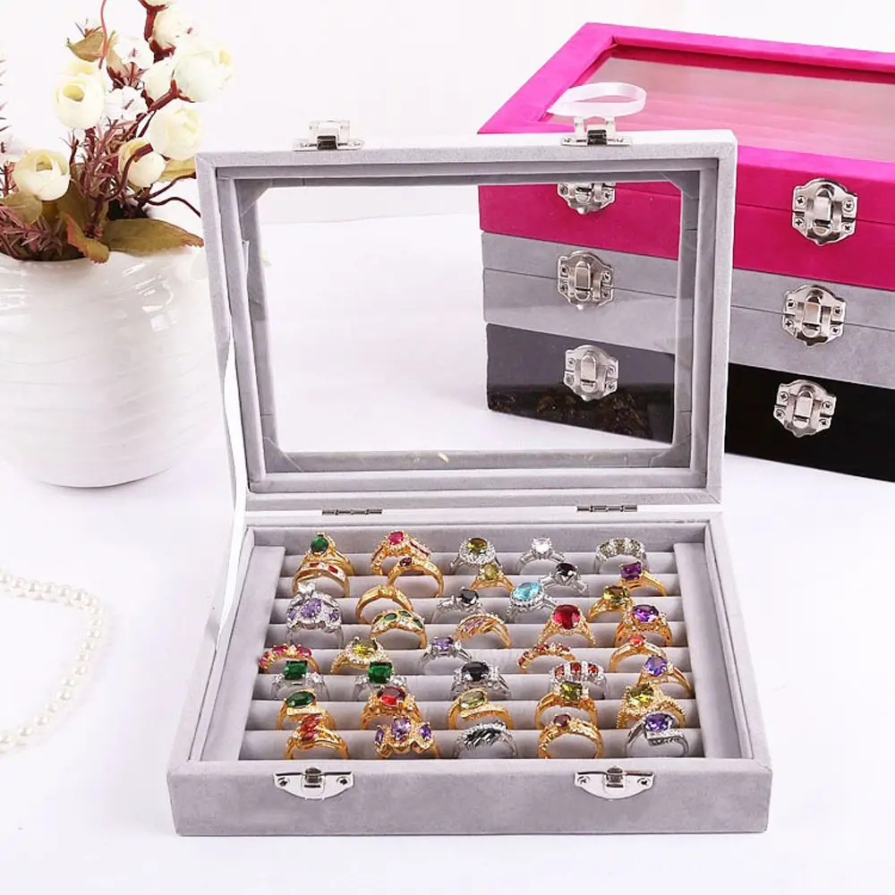 

Portable Vintage Rectangle For Women Velvet Jewelry Packaging Storage Jewelry Show Box Rings Displays Case Korean Gift Box