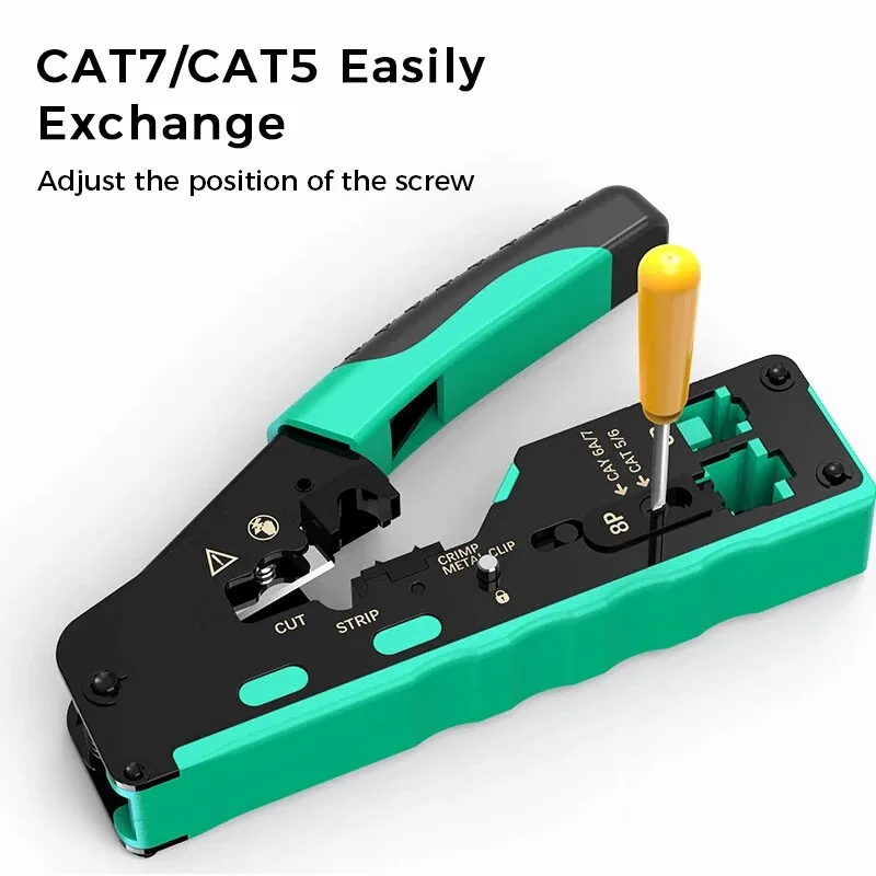 WoeoW-Herramienta de prensado RJ45, crimpadora de Cable Ethernet de grado profesional para enchufes modulares Cat7, Cat6A, Cat6, Cat5E, Cat5