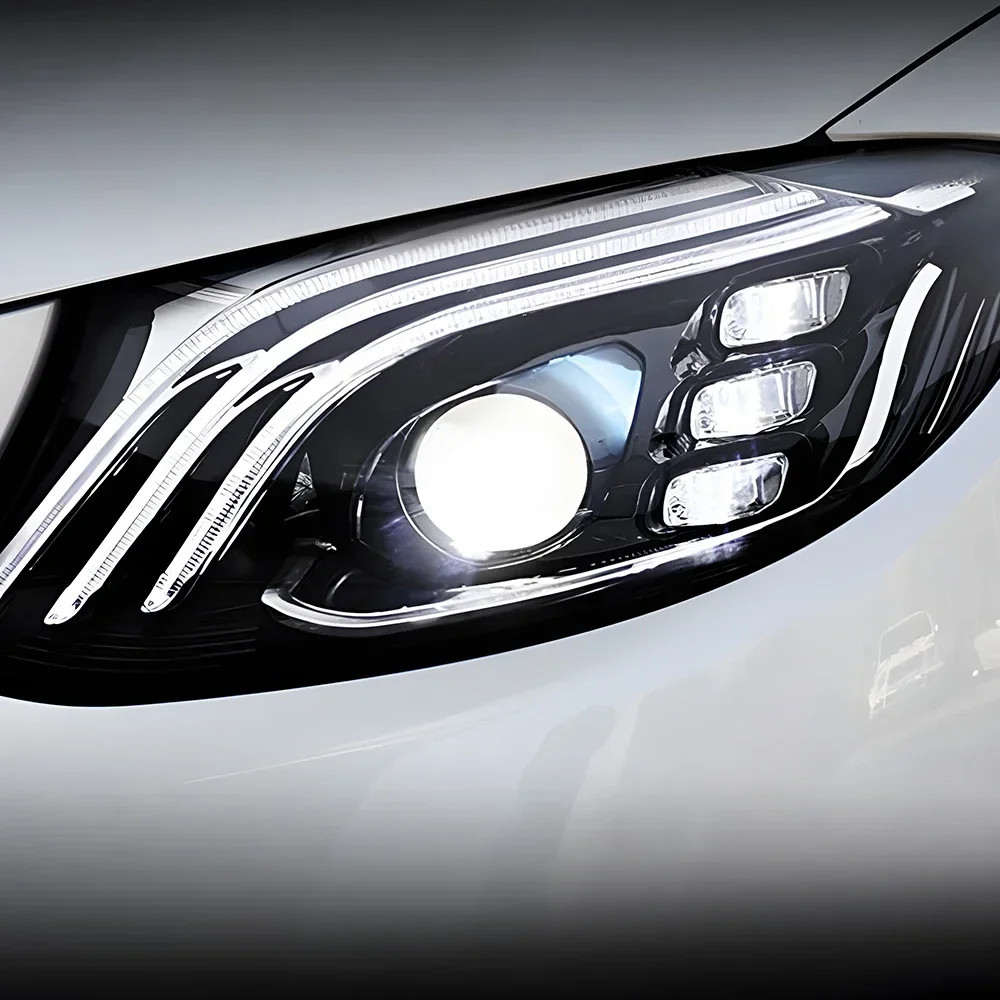 المصابيح الأمامية للسيارات لبنز E-Class W213 2016-2020 مجموعة المصابيح الأمامية للسيارة ترقية Maybach نمط LED ملحقات غاسل ديناميكية