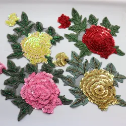 Hand-Nailed Beads Large Embroidery Flower Patch For Clothing Shoes And Hats DIY Accessories Decorative Hole Patch Appliqué