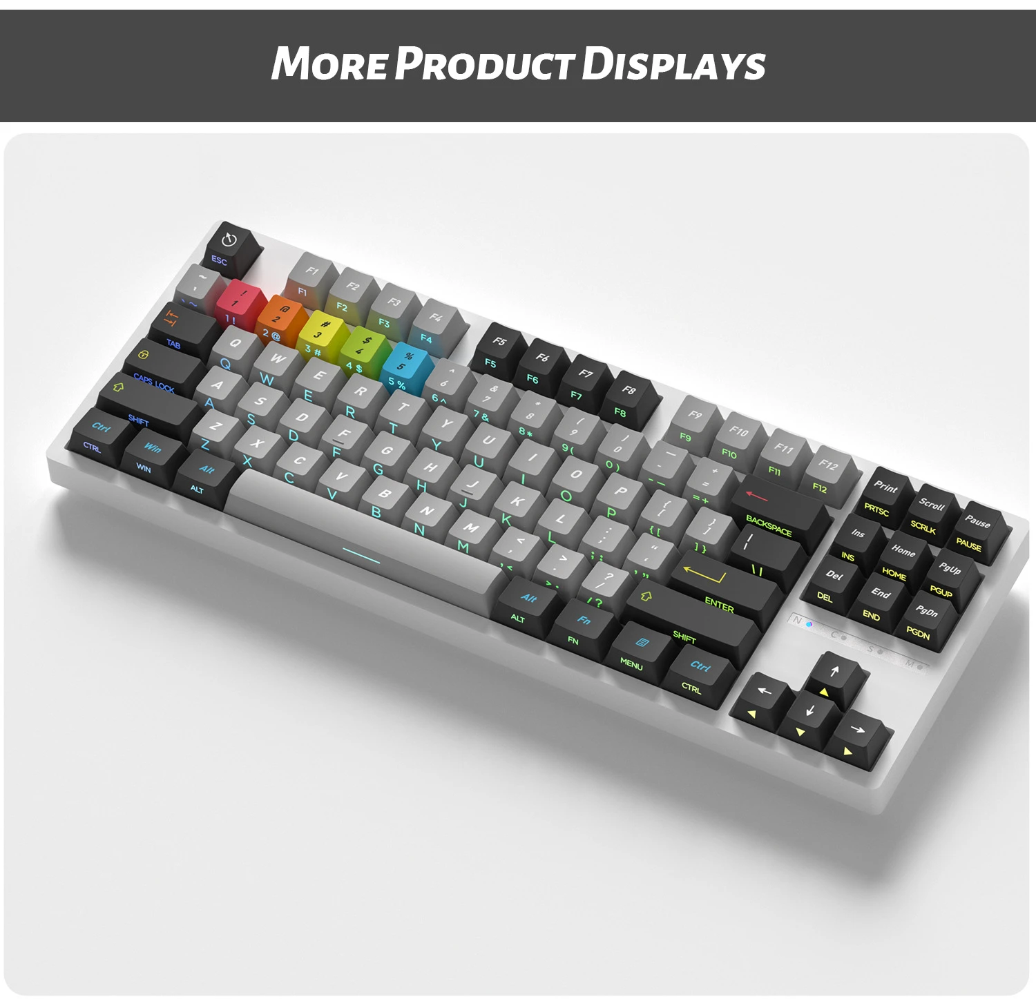 Szare klawisze z bocznym podświetleniem Gray Prelude, 128 klawiszy, materiał PBT, profil Cherry, klawisze do klawiatury mechanicznej z przełącznikami MX, układ ISO ANSI. — zdjęcie produktu 5