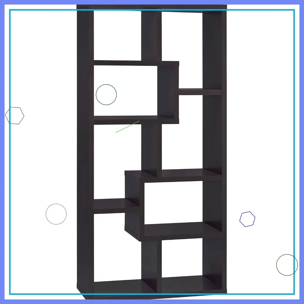 

71-Inch 7-Shelf Bookshelf with Geometric Design, Cappuccino Finish for Home Office & Living Room