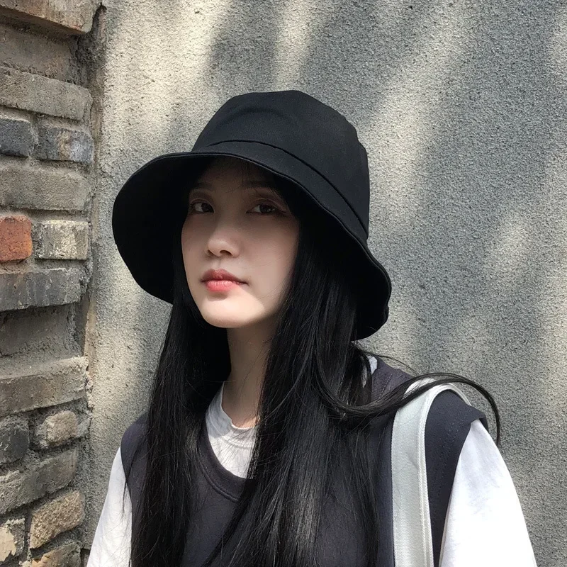 1 Pcs Summer Bucket Hat Big Wide Brim Outdoor Soft Cotton Solid Color Sun Hats Portable Foldable Cap Sun Protection Protection image 2