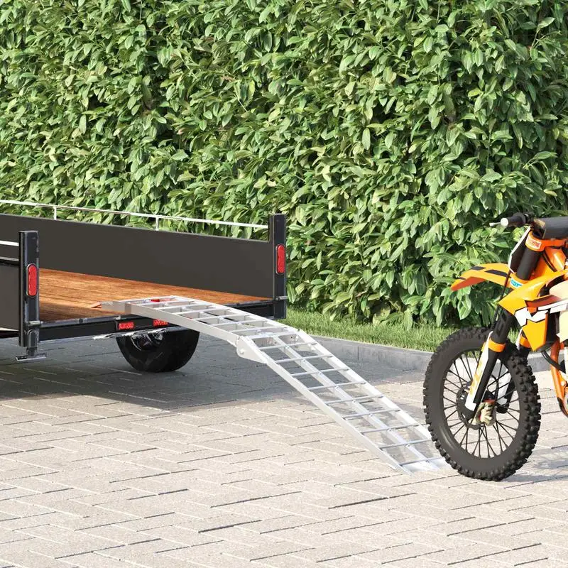Rampes moto argentées 180x28x5 cm en aluminium robuste pliables pour transport, chargement, remorque, accessoire