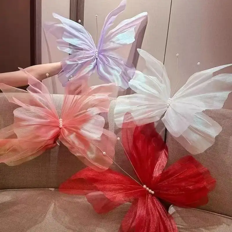 1Pcs Simulation Butterfly 3D Outdoor Shopping Mall Wedding Festival Decor Hollow Large Hanging Gauze Fake Butterfly 50cm Big