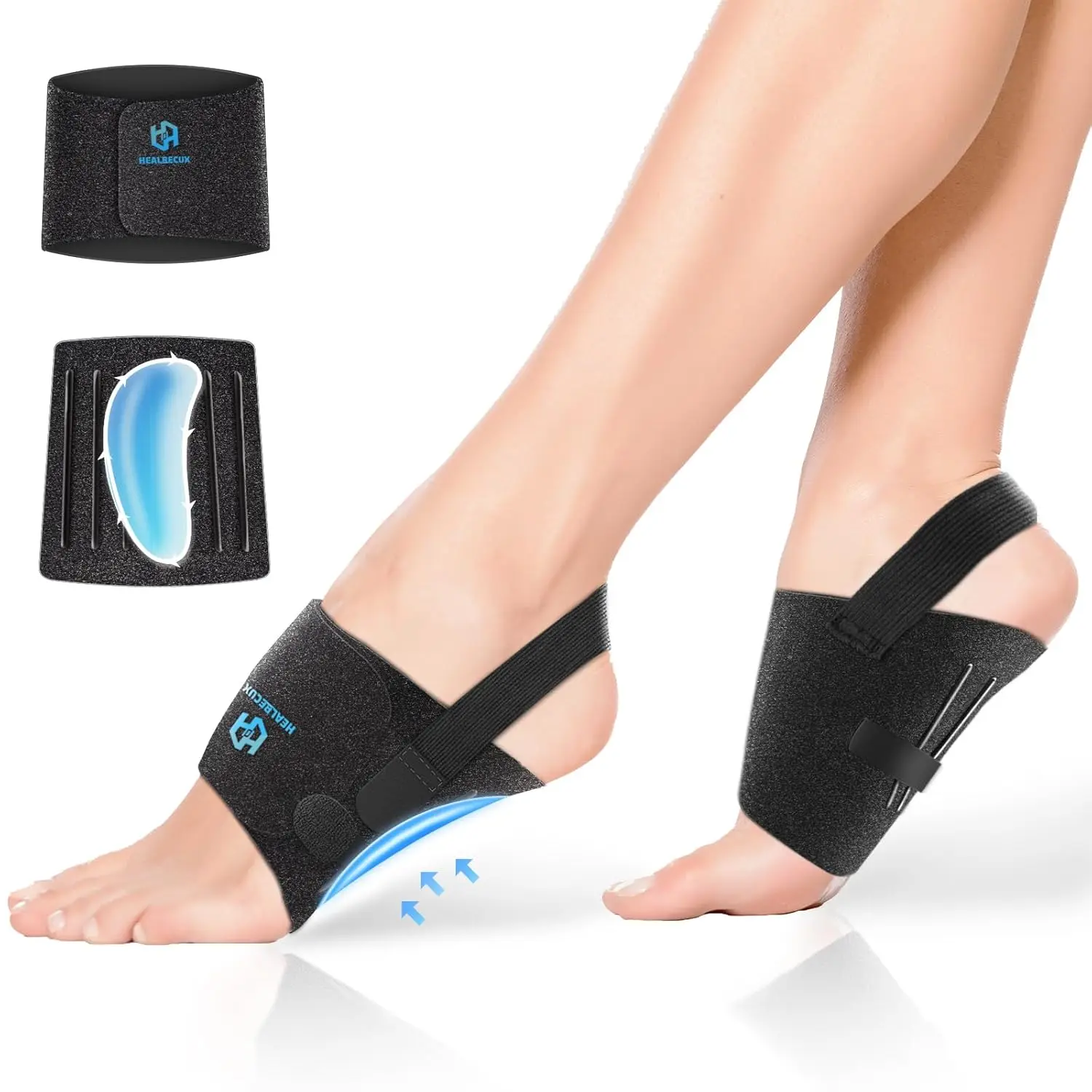 

Arch Support Braces for Plantar Fasciitis Relief,Adjustable Compression Bands with Gel Pad Orthotics Inserts for Feet Flat,High
